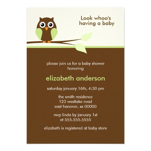 Green Owl Baby Shower Card