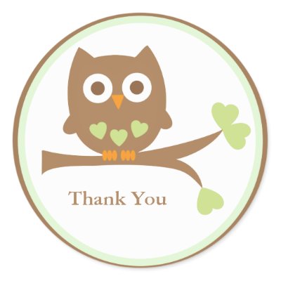 Green Owl Baby Shower Envelope Seals Sticker