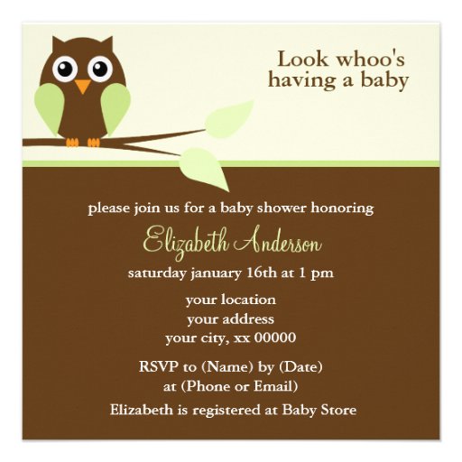 Green Owl Baby Shower Invitations