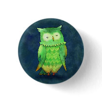 Green Owl Button