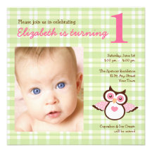 Green Owl Girl's Birthday Party Invitation