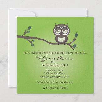 Green Owl Invitation invitation