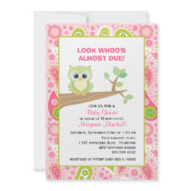 Green Owl on Tree Branch Baby Shower Invitation invitations