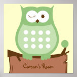 Green Owl Personalized Kids Nursery Art Print