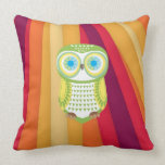 Green Owl Red Background Pillow