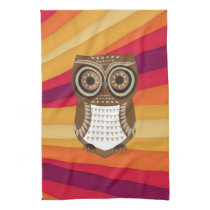 Green Owl Red Orange Background Kitchen Towel
