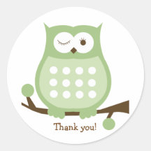 GREEN OWL Round Favor Sticker | Envelope Seal