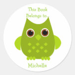 Green Owl Round Sticker