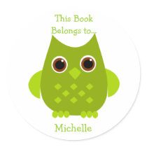 Green Owl Round Sticker