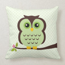Green Owl Throw Pillow