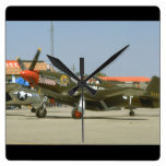 Green P51 Mustang, Left Side_WWII Planes Square Wall Clock