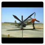 Green P51 Mustang Taxiing_WWII Planes Square Wall Clock