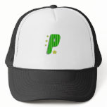 green P monogram hats