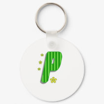 green P monogram keychains