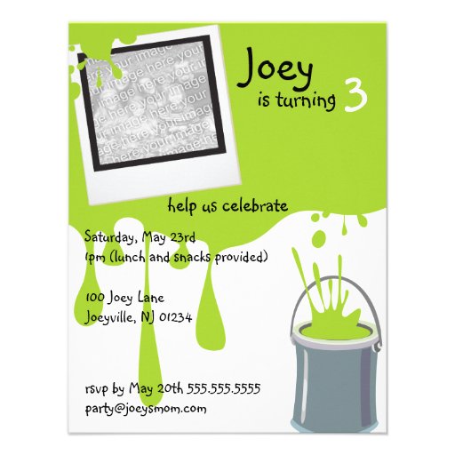 Green Paint Can Kids Birthday Party Invitations