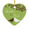 Green pair love birds wedding couple first ornament