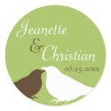 Green pair love birds wedding favor seal label sticker