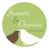 Green pair love birds wedding favor seal label stickers