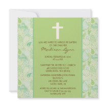 Green PAISLEY Baby Girl Baptism Inviation Announcement