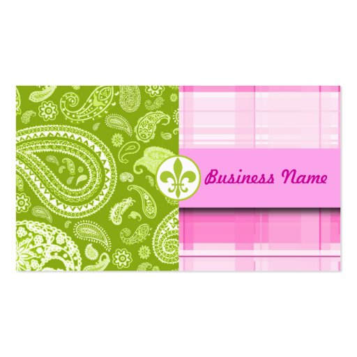 Green Paisley & Pink Plaid Business Card (back side)