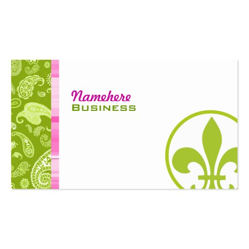 Green Paisley & Pink Plaid Business Card (front side)