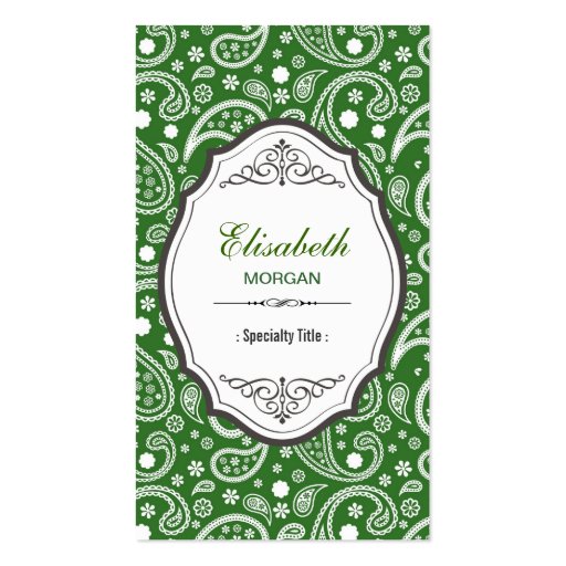 Green Paisley Tribal Vintage Abstract Pattern Business Cards (front side)