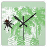 green palm tree and tarantula spider clock