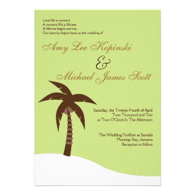 GREEN PALMTREE CARIBBEAN DESTINATION WEDDING ANNOUNCEMENTS