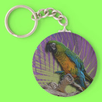 Green Parrot & Palms keychain