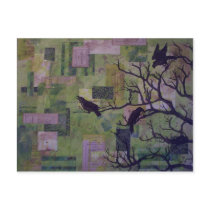 Green Patchwork Ravens mixed media postcard by darklingemily Green Patchwork Ravens mixed media postcard