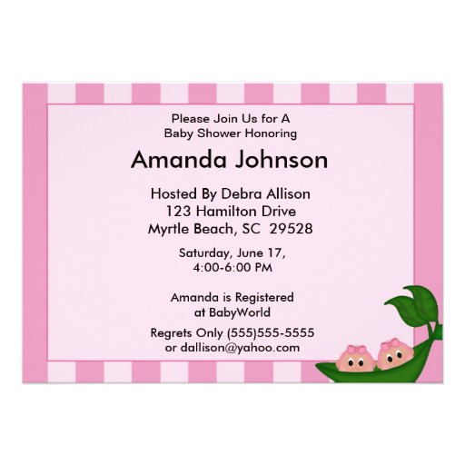 Green Pea Twin Girls Baby Shower Invitation
