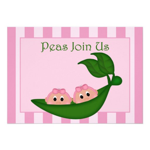 Green Pea Twin Girls Baby Shower Invitation