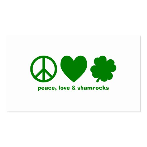 Green Peace Love & Shamrocks Business Card (front side)