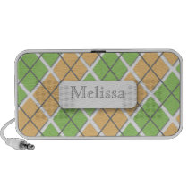 Green & Peach Argyle Personalized Doodle Speaker speakers
