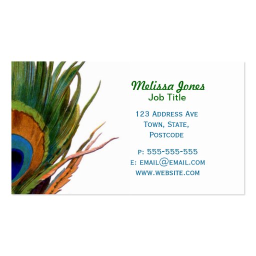 Green Peacock feather Business Cards
