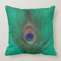 Green Peacock Feather Pillow
