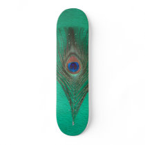 Green Peacock Feather Skateboard