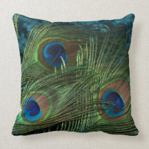 Green Peacock Feather Throw Pillow