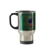 Green Peacock Feather Travel Mug