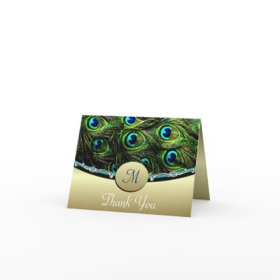 Green Peacock Wedding Thank You Cards
