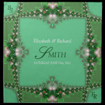 Green Pearl Fractal Lace Monogram Wedding Napkins napkins