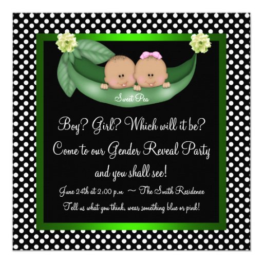 Green Peas In A Pod African American Gender Reveal Personalized Invitations