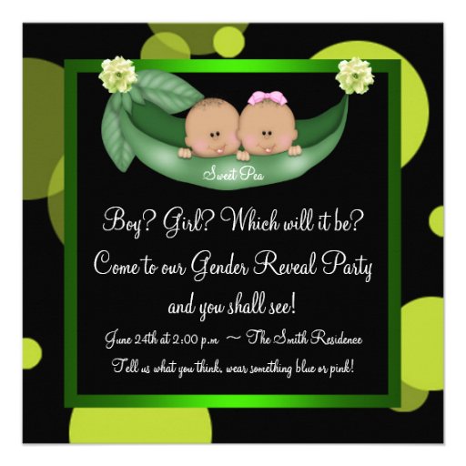 Green Peas In A Pod African American Gender Reveal Custom Invitations