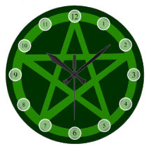 Green Pentacle Round Wall Clocks