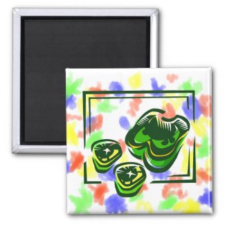Green peppers cartoon in green square magnets