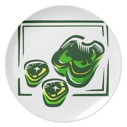 Green peppers cartoon in green square plates