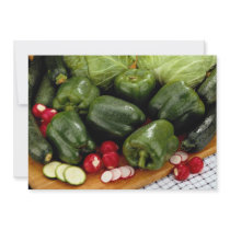 Green peppers, zucchini, cabbage on a cutting boar personalized invitations