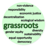 Green philosophy and values round sticker
