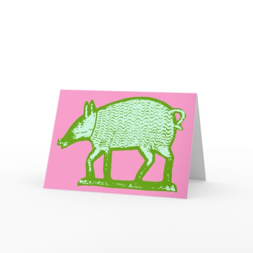 Green Pig Folk Art Greeting Card from Antique Swiss Butter Mold