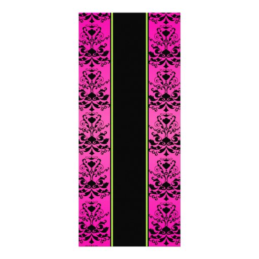 Green Pink and Black Damask Slim Wedding Invite